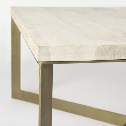 34" Beige Wood and Metal Square Coffee Table