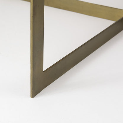 34" Beige Wood and Metal Square Coffee Table