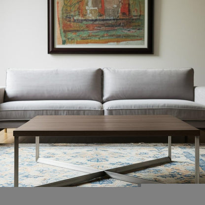 34" Brown Solid Wood and Metal Square Coffee Table