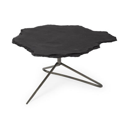 33" Black Wood and Metal Round Pedestal Coffee Table