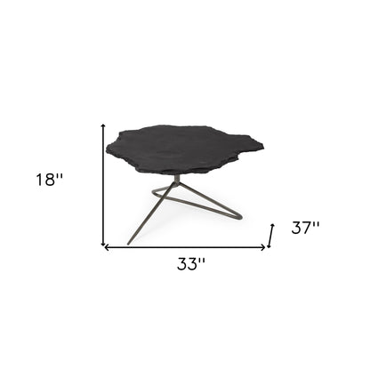 33" Black Wood and Metal Round Pedestal Coffee Table