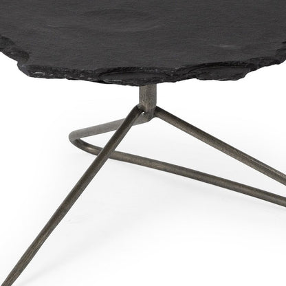 33" Black Wood and Metal Round Pedestal Coffee Table