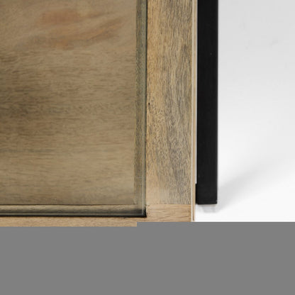 42" Clear and Black Glass and Metal Square Coffee Table With Two Drawers And Shelf