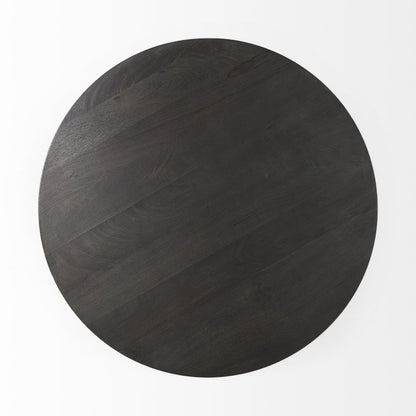 32" Dark Brown and Black Solid Wood and Iron Round Pedestal Coffee Table