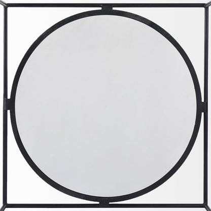 36" White and Black Genuine Marble and Metal Square Frame Coffee Table