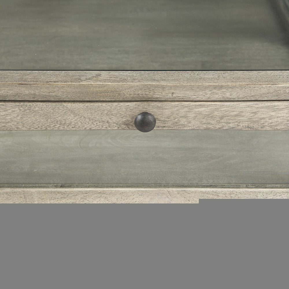 42" Gray and Black Glass and Metal Square Coffee Table With Shelf