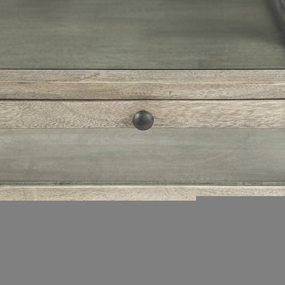 42" Gray and Black Glass and Metal Square Coffee Table With Shelf