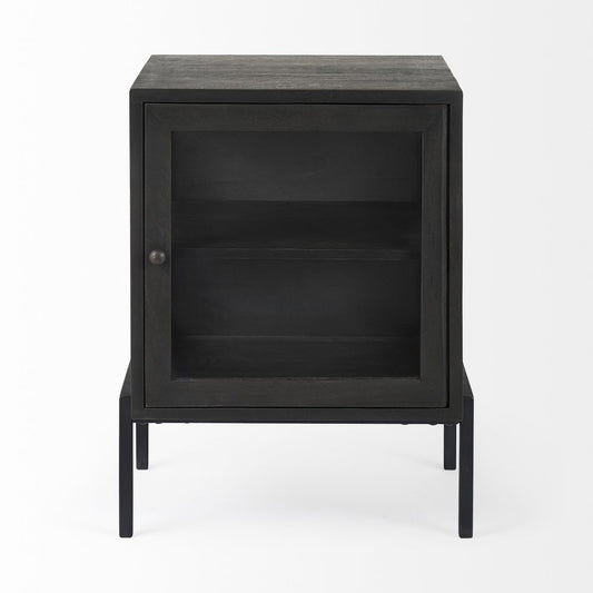 20" Black Solid Wood And Iron Display Cabinet With Single Door
