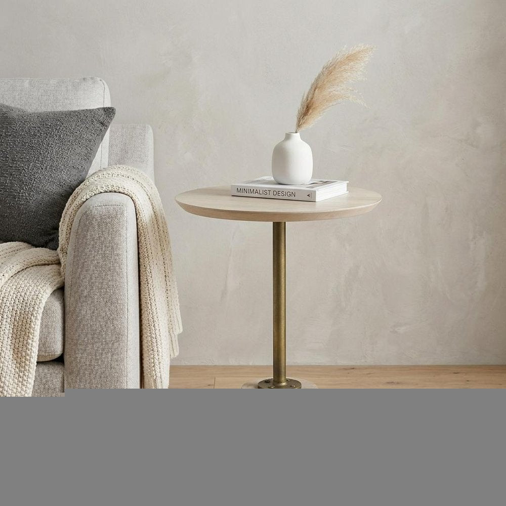 24" Beige Solid and Manufactured Wood Round End Table
