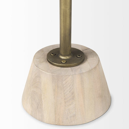 24" Natural And Gold Solid Wood And Iron Round Pedestal End Table