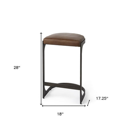 29" Black Leather and Metal Backless Bar Chair
