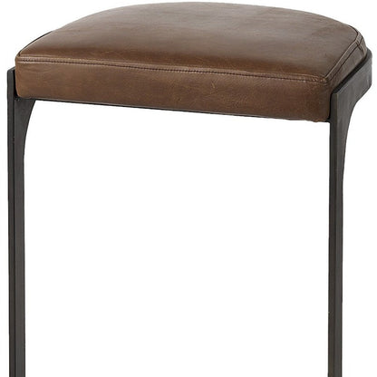 29" Black Leather and Metal Backless Bar Chair