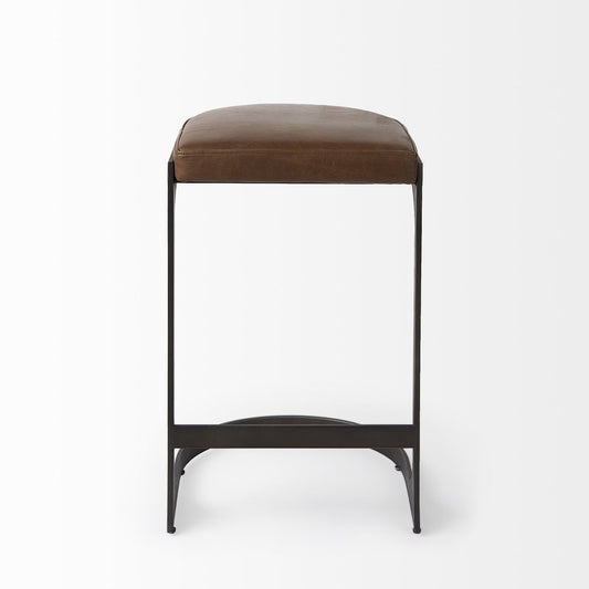 29" Black Leather and Metal Backless Bar Chair