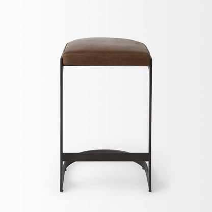 29" Black Leather and Metal Backless Bar Chair