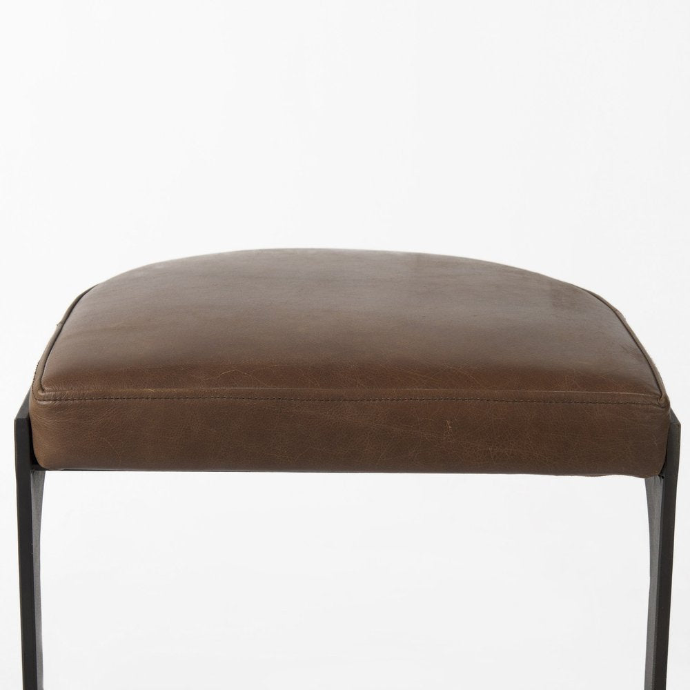 29" Black Leather and Metal Backless Bar Chair