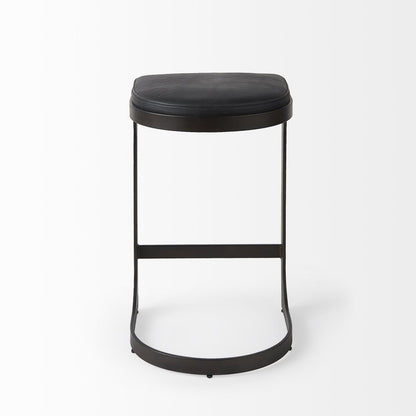29" Black Faux Leather and Metal Backless Bar Chair