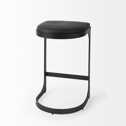 29" Black Faux Leather and Metal Backless Bar Chair
