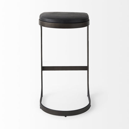 35" Black Leather and Metal Backless Bar Chair