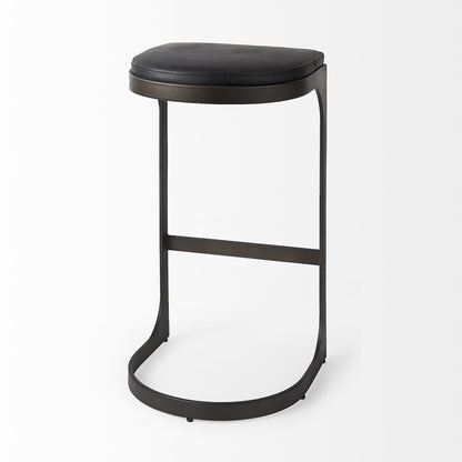 35" Black Leather and Metal Backless Bar Chair