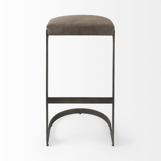 29" Black Leather and Metal Backless Bar Chair