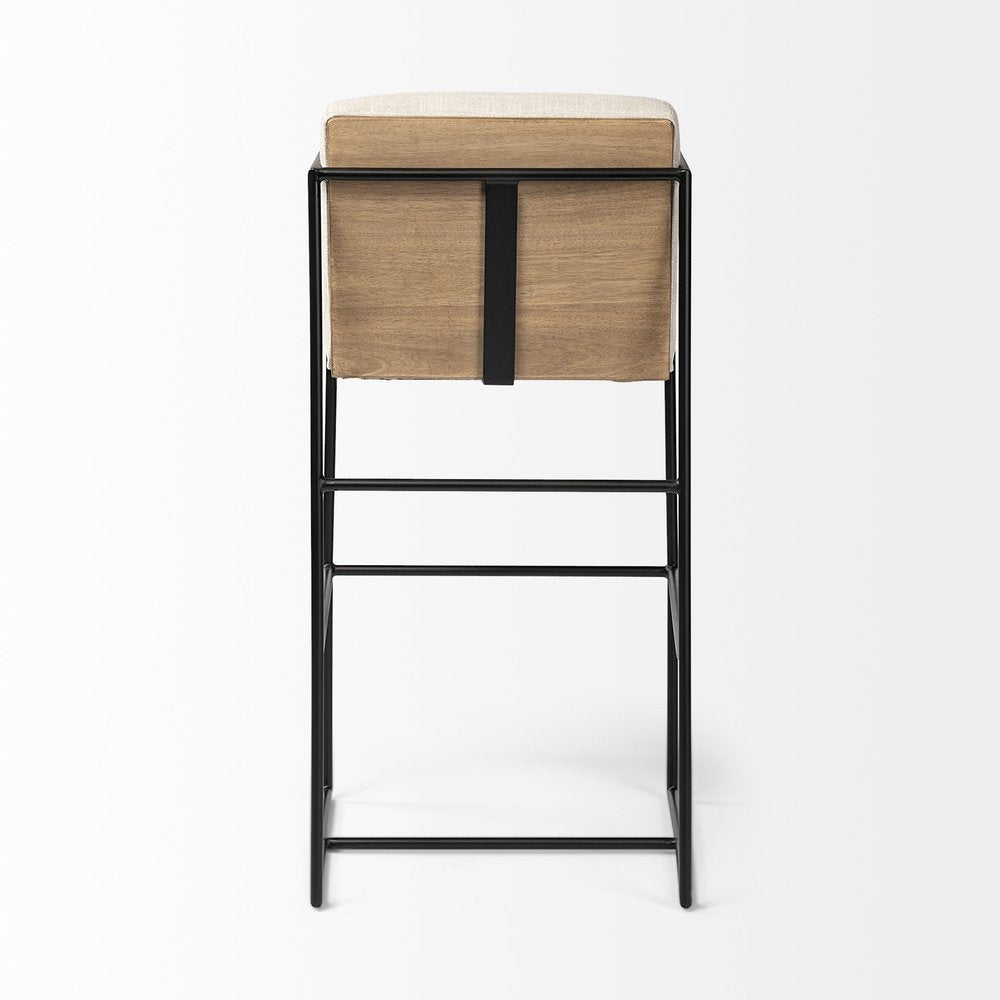 29" Beige and Black Fabric and Metal Counter Height Bar Chair
