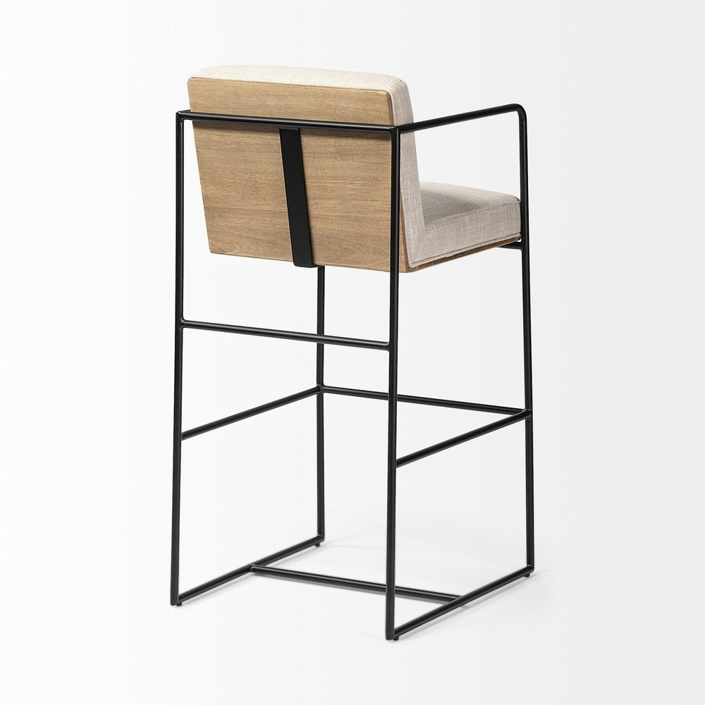 29" Beige and Black Fabric and Metal Counter Height Bar Chair
