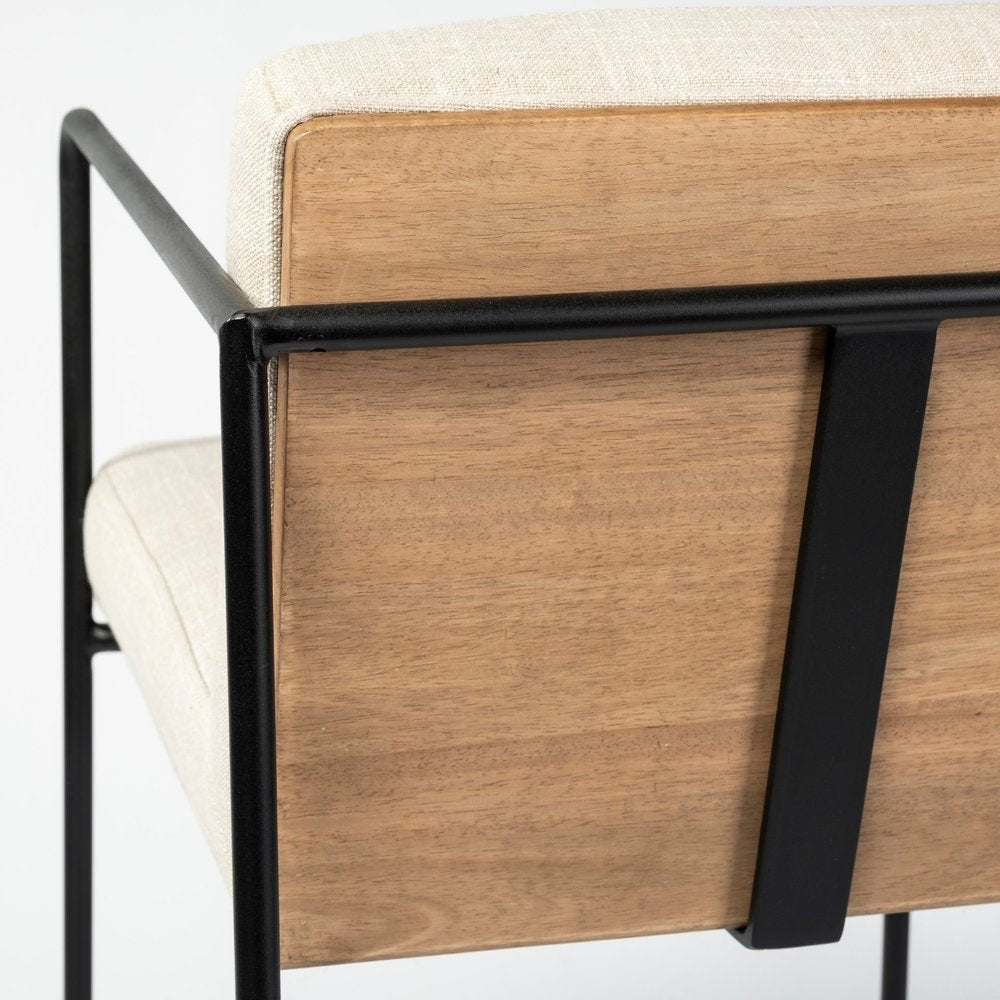 29" Beige and Black Fabric and Metal Counter Height Bar Chair