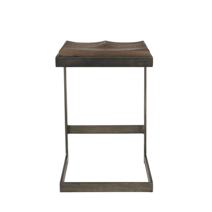 26" Wood Brown And Brown Solid Wood And Metal Backless Counter Height Bar Chair
