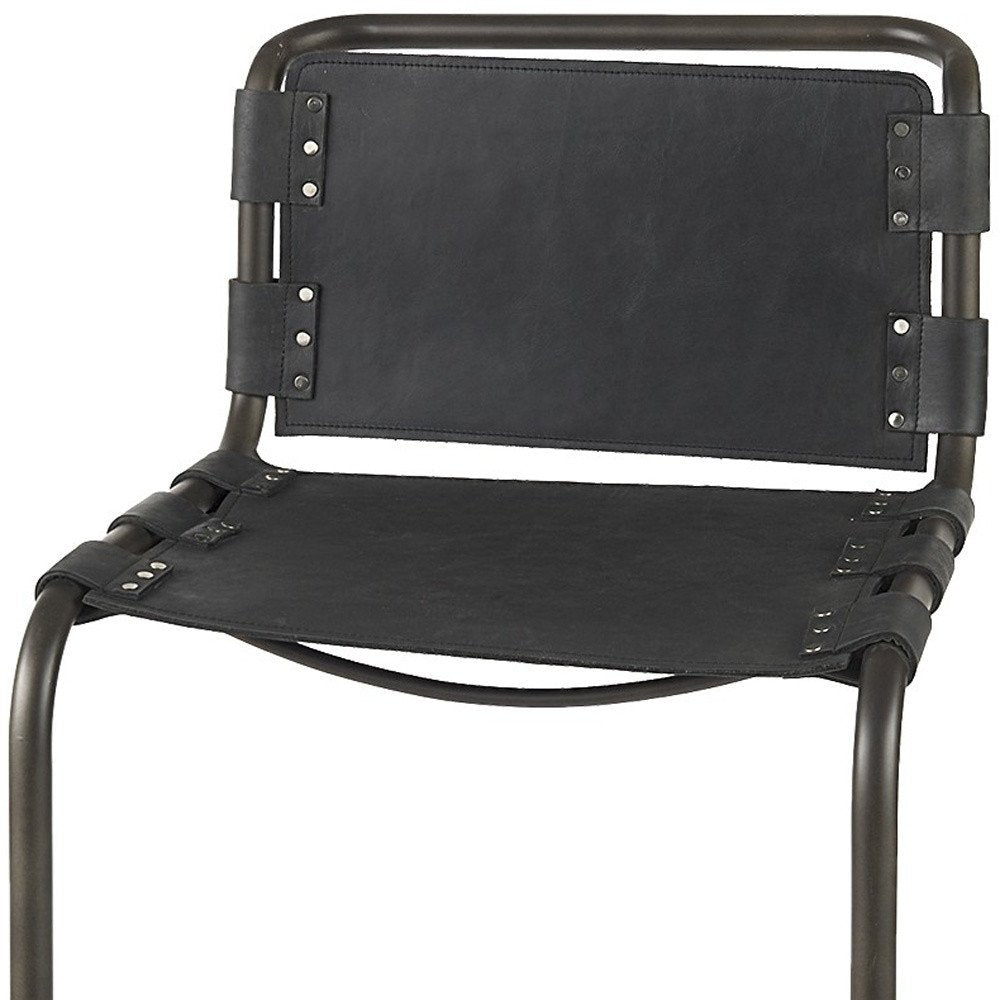 30" Black and Gray Leather and Iron Bar Height Bar Chair