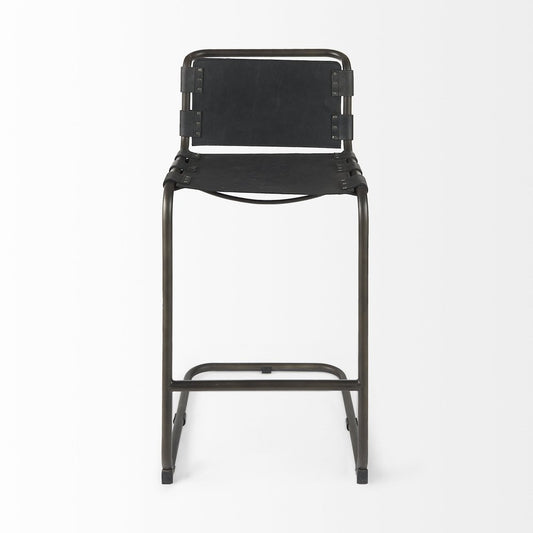 30" Black and Gray Leather and Iron Bar Height Bar Chair