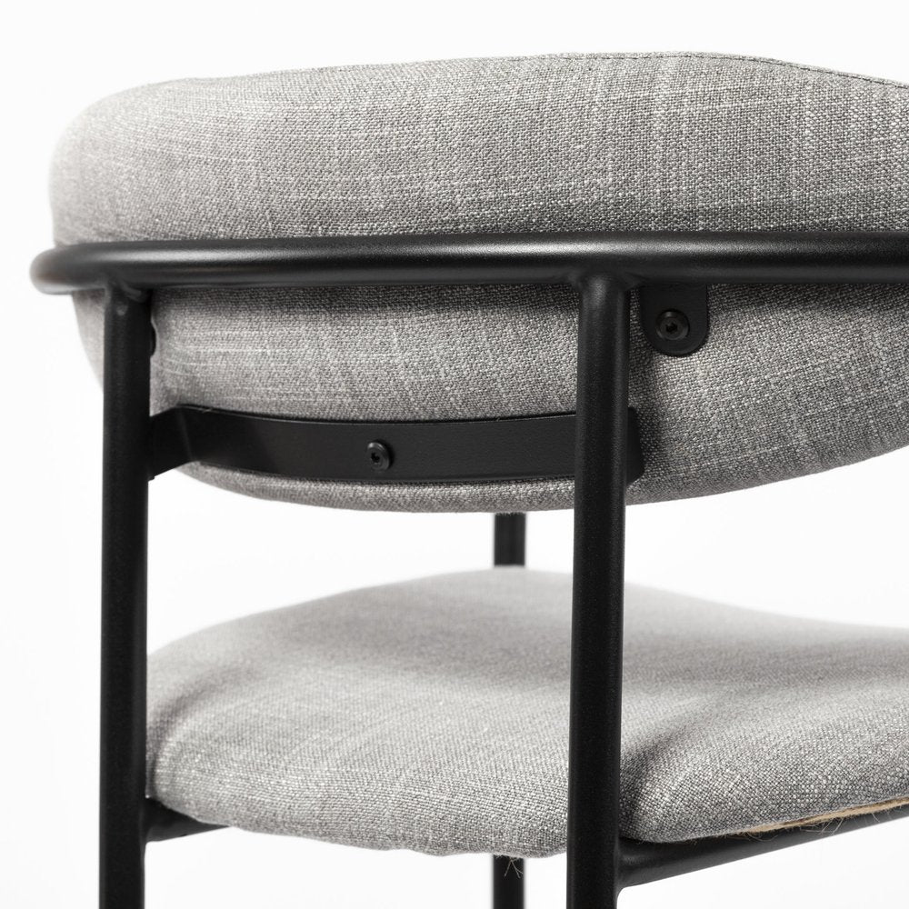 29" Gray and Black Fabric and Steel Bar Chair