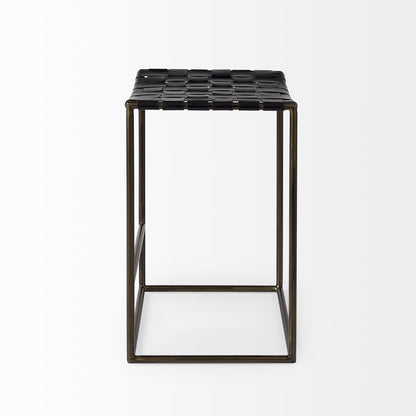 29" Bronze Leather and Metal Backless Bar Chair