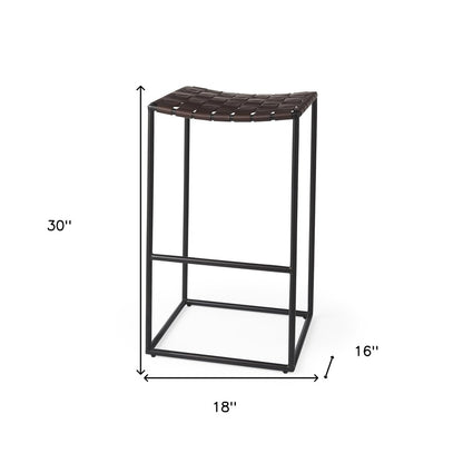 30" Brown And Black Leather And Iron Backless Bar Height Bar Chair