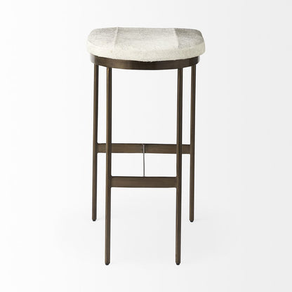 35" Gold Leather and Metal Backless Bar Chair