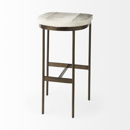 35" Gray And Gold Leather And Hair on Hide Leather And Metal Backless Counter Height Bar Chair