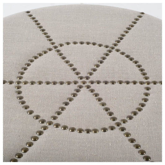 20" Cream Fabric Tufted Round Footstool