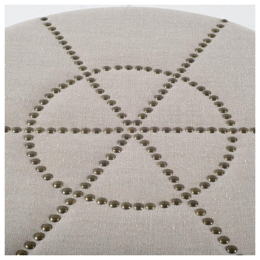 20" Cream Fabric Tufted Round Footstool