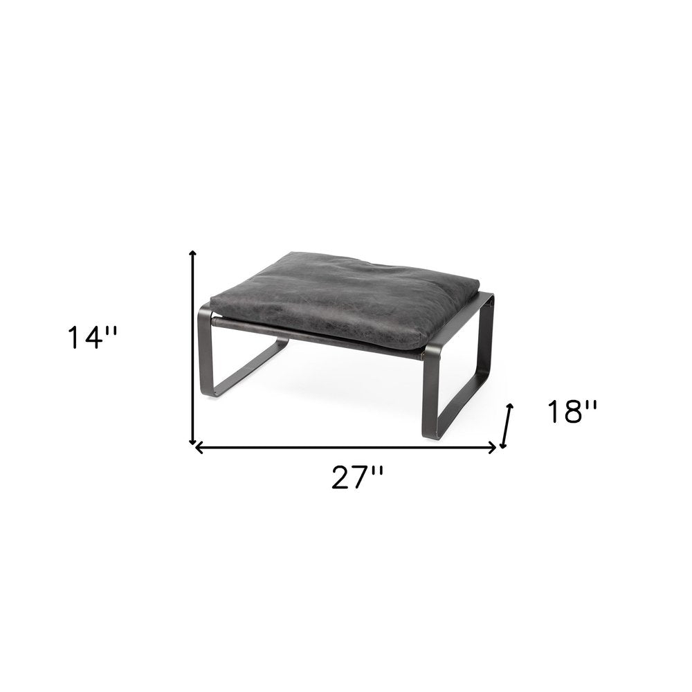 27" Black Genuine Leather Ottoman
