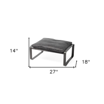 27" Black Genuine Leather Ottoman