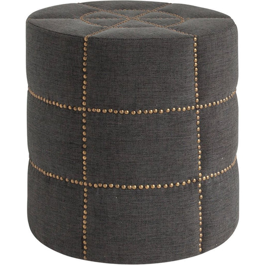 20" Gray Fabric Tufted Round Footstool