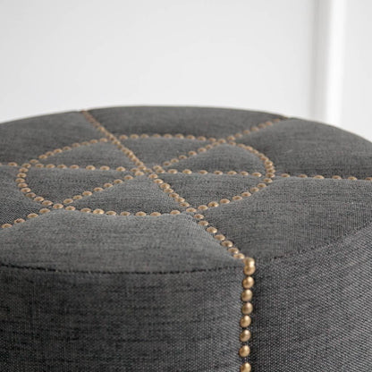20" Gray Fabric Tufted Round Footstool