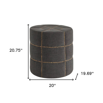 20" Gray Fabric Tufted Round Footstool