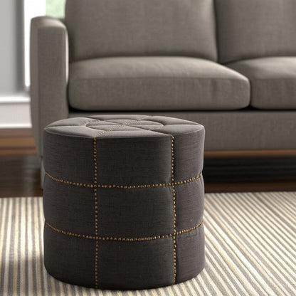 20" Gray Fabric Tufted Round Footstool