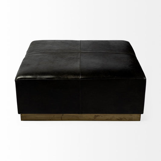 36" Black Faux Leather and Brown Footstool
