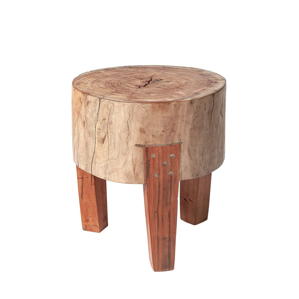 15" Natural And Brown Distressed Reclaimed Wood Round End Table