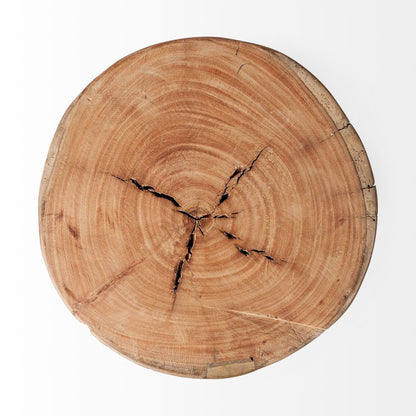 15" Dark Brown And Brown Distressed Reclaimed Wood Round End Table