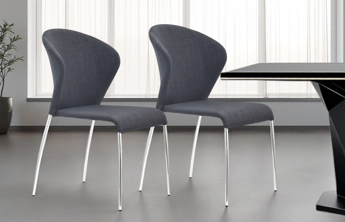 Set of Four Gray And Silver Upholstered Fabric Wing Back Dining Side Chairs