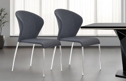 Set of Four Gray And Silver Upholstered Fabric Wing Back Dining Side Chairs