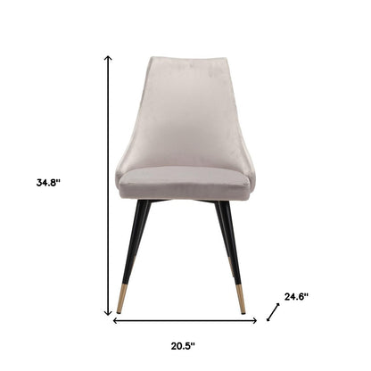 Set of Two Tufted Gray And Black Upholstered Velvet Windsor Back Dining Side Chairs