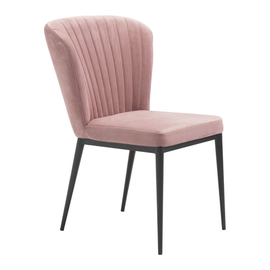 Set of Two Tufted Pink and Black Upholstered Velvet Wing Back Dining Side Chairs